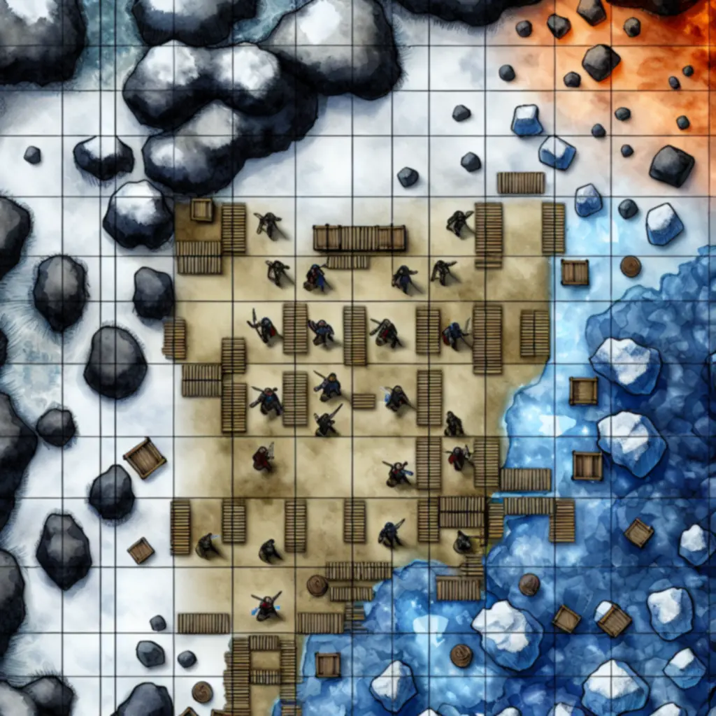 Taktyczne pole bitwy w Banner Saga 2 z podziałem na siatkę i przeszkodami terenowymi
