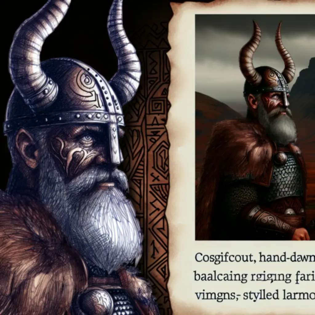 Ręcznie rysowany portret bohatera Banner Saga 2 w nordyckim stylu.